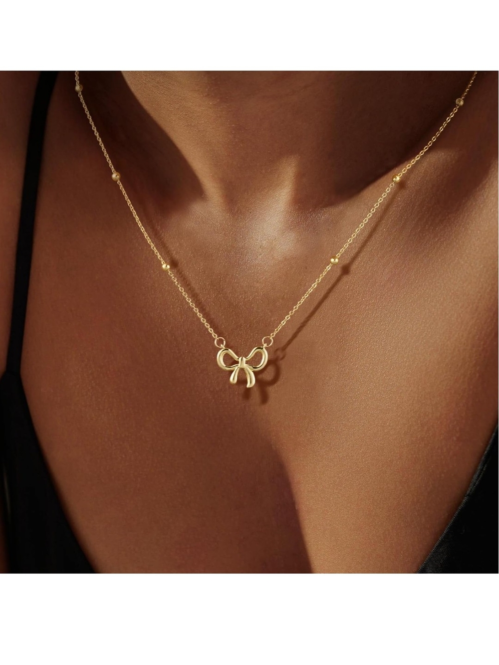 Classy Minimalist Jewelry Delicate Gold Bow Pendant Necklace - Women's Jewelry